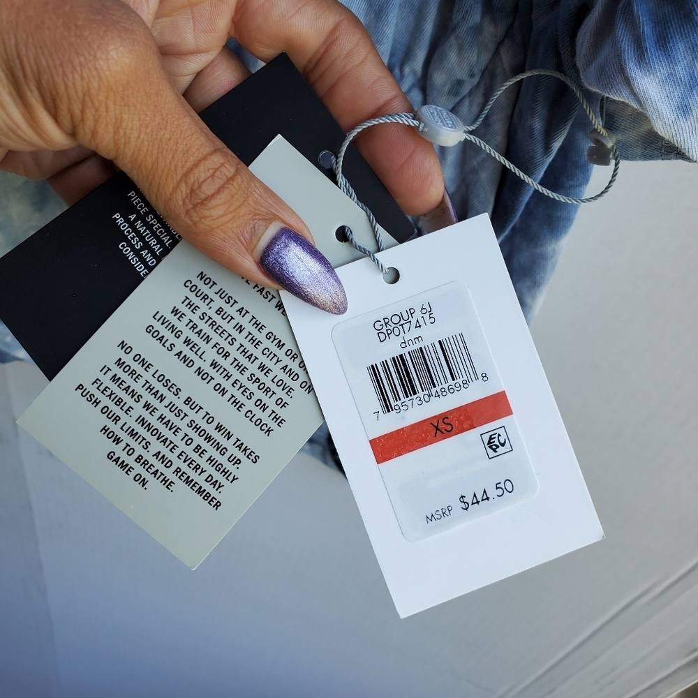 DKNY Tie Dye Denim Blue Top with Drawstring Hem - Picture 14 of 16